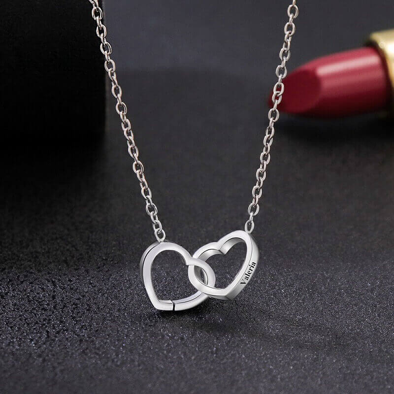 Custom Engraved Tethered Double Heart Necklace