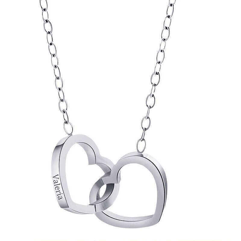 Custom Engraved Tethered Double Heart Necklace