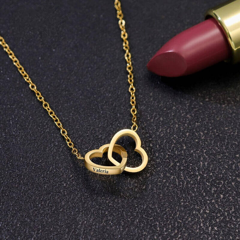 Custom Engraved Tethered Double Heart Necklace