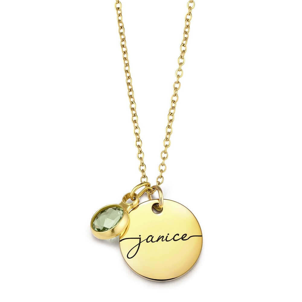 Custom Name & Birthstone Disc Necklace - Personalized Birthday Gift