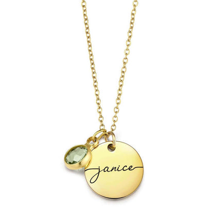 Custom Name & Birthstone Disc Necklace - Personalized Birthday Gift