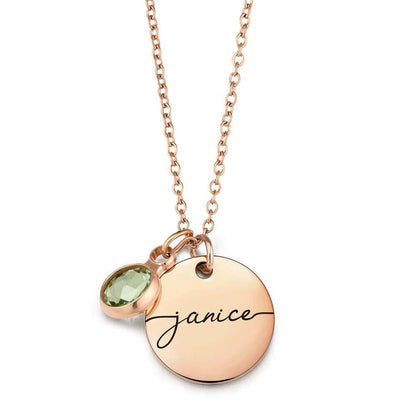Custom Name & Birthstone Disc Necklace - Personalized Birthday Gift