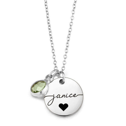Custom Name & Birthstone Disc Necklace - Personalized Birthday Gift