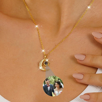 Custom Photo Moon Necklace - Eye-Visible & Phone-Projection Pendant