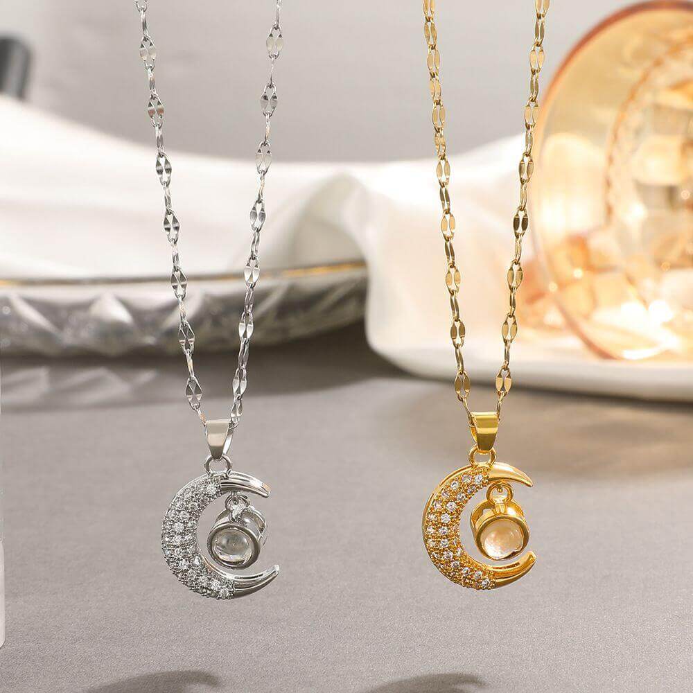 Custom Photo Moon Necklace - Eye-Visible & Phone-Projection Pendant
