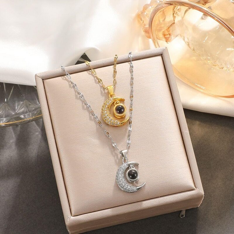 Custom Photo Moon Necklace - Eye-Visible & Phone-Projection Pendant
