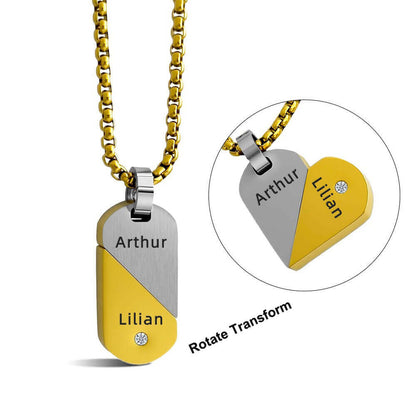 Custom Rotating Name Necklace - Transformable Heart Pendant