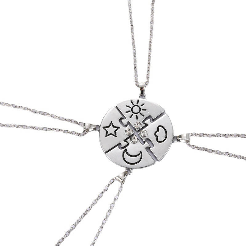 4-Piece Puzzle Friendship Necklaces - Sun Moon Star Cloud Best Friend/BFF Jewelry Set