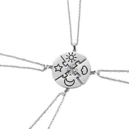 4-Piece Puzzle Friendship Necklaces - Sun Moon Star Cloud Best Friend/BFF Jewelry Set