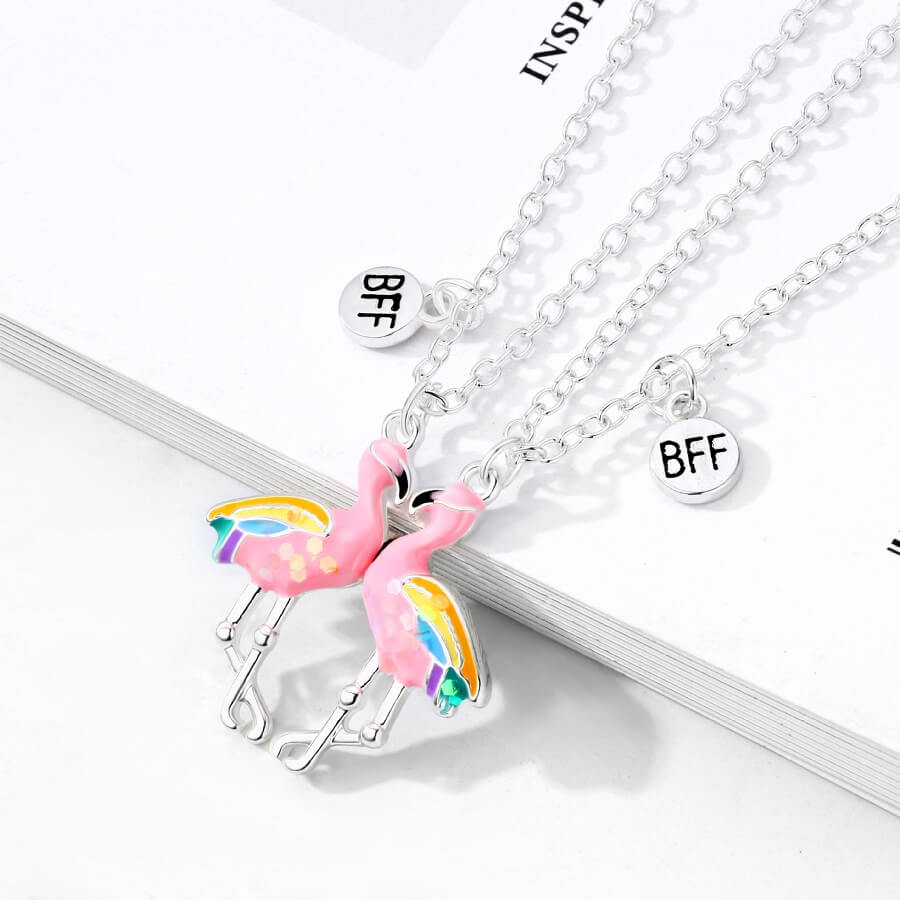 Flamingo Bff Necklace Magnetic for 2 Girls