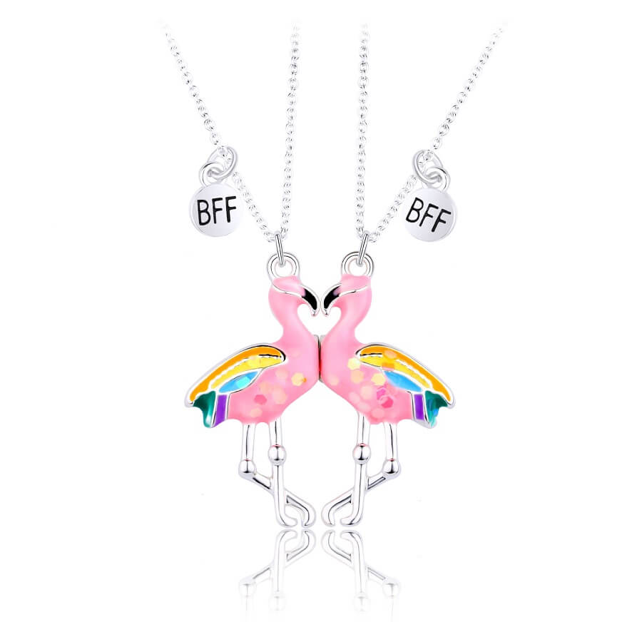 Flamingo Bff Necklace Magnetic for 2 Girls