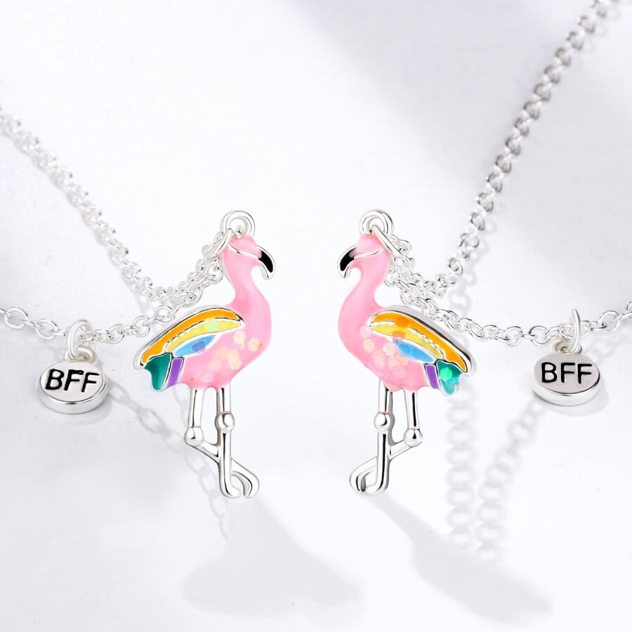 Flamingo Bff Necklace Magnetic for 2 Girls