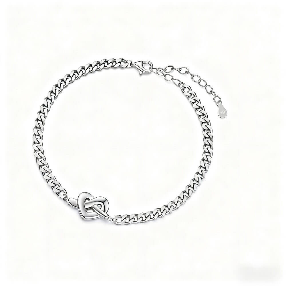 Heart Knot Couple Bracelets - Silver Matching Set for Two