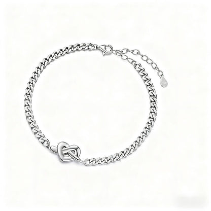 Heart Knot Couple Bracelets - Silver Matching Set for Two
