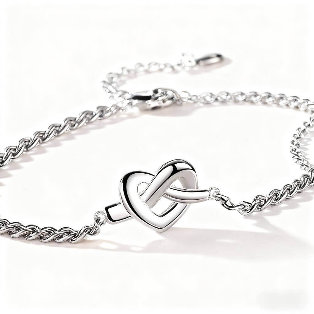 Heart Knot Couple Bracelets - Silver Matching Set for Two