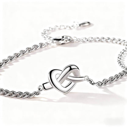 Heart Knot Couple Bracelets - Silver Matching Set for Two