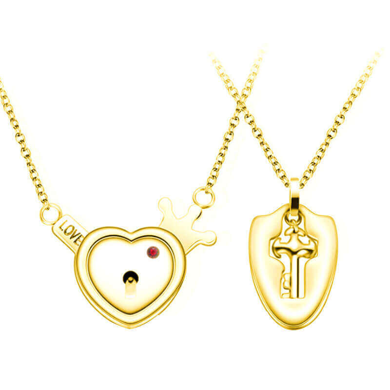 Heart Lock and Key Necklace Set