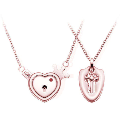 Heart Lock and Key Necklace Set