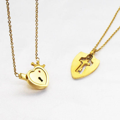 Heart Lock and Key Necklace Set