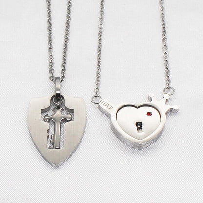 Heart Lock and Key Necklace Set