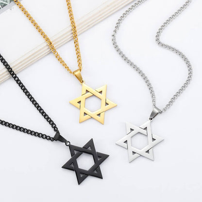 Hexagram Star Necklace Gold Silver Black