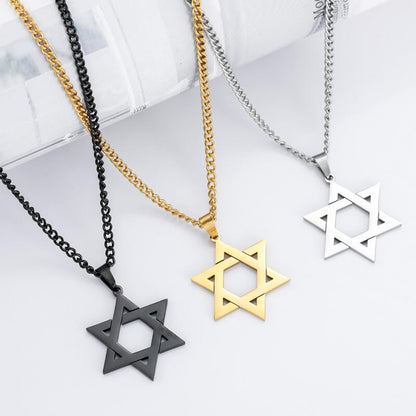 Hexagram Star Necklace Gold Silver Black