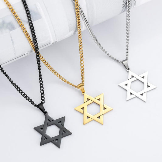 Hexagram Star Necklace Gold Silver Black