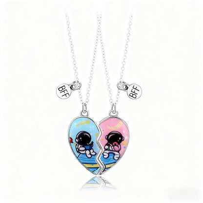 Magnetic Astronaut BFF Heart Necklaces - 2PCS Best Friend Set