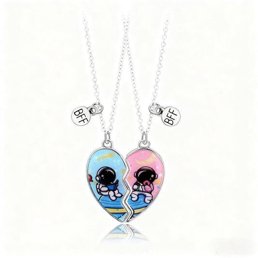 Magnetic Astronaut BFF Heart Necklaces - 2PCS Best Friend Set