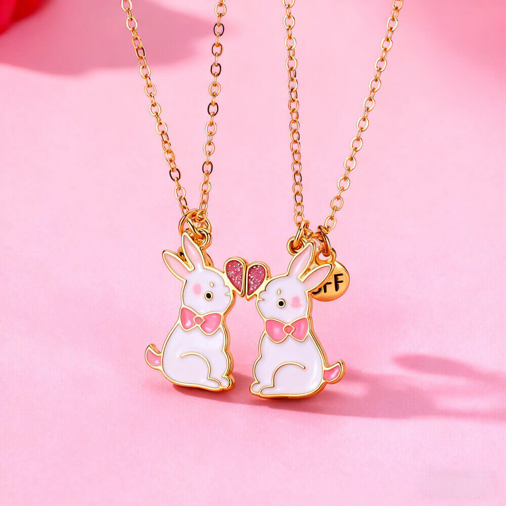 Magnetic BFF Rabbit Heart Necklaces