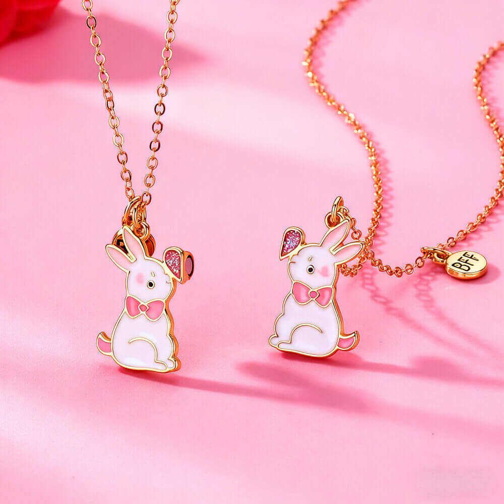 Magnetic BFF Rabbit Heart Necklaces