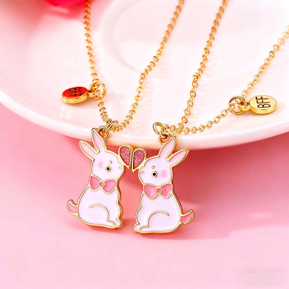 Magnetic BFF Rabbit Heart Necklaces