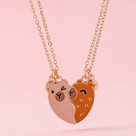 Magnetic Bear BFF Necklace Set 2-Piece Heart Friendship Jewelry