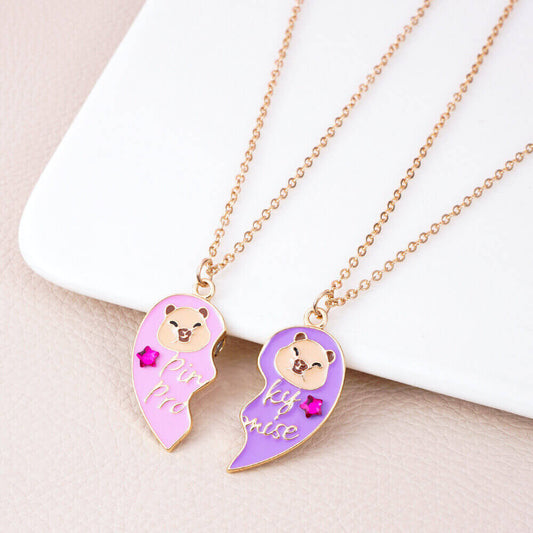 Magnetic Bear BFF Necklace Set 2-Piece Heart Friendship Jewelry