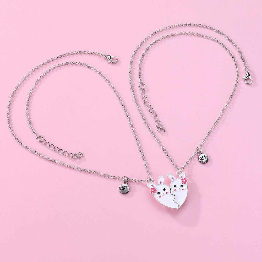 Magnetic Bunny Heart BFF Friendship Necklace Set