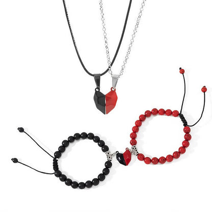 Magnetic Heart Necklace and Heart Bracelet Set