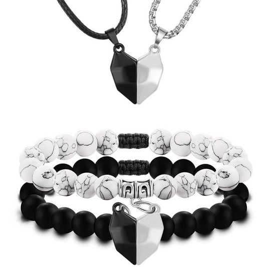 Magnetic Heart Necklace and Heart Bracelet Set
