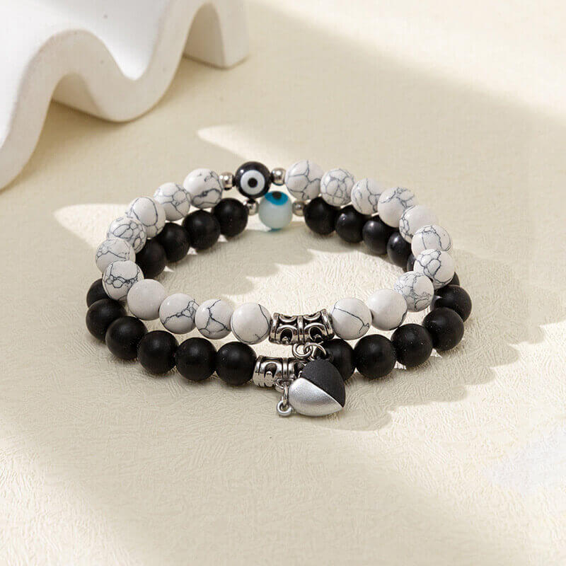 Magnetic Matching Bracelet Set - Heart Charm & Evil Eye