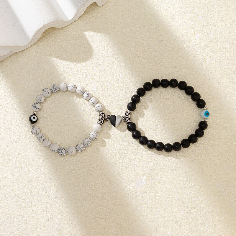 Magnetic Matching Bracelet Set - Heart Charm & Evil Eye