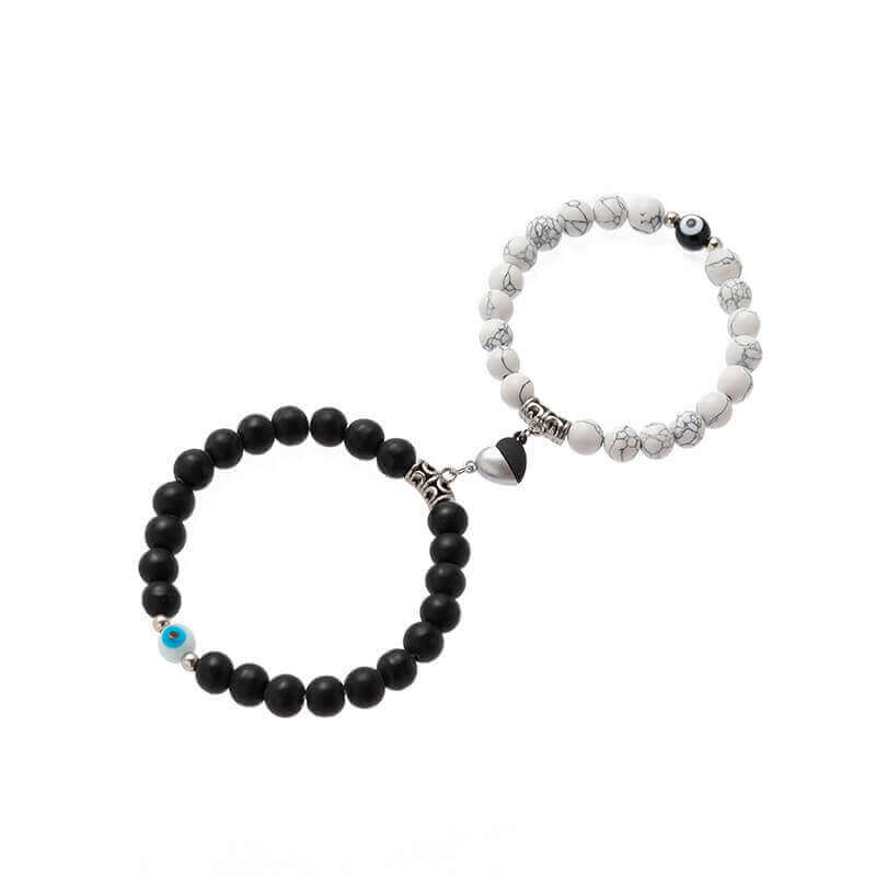 Magnetic Matching Bracelet Set - Heart Charm & Evil Eye
