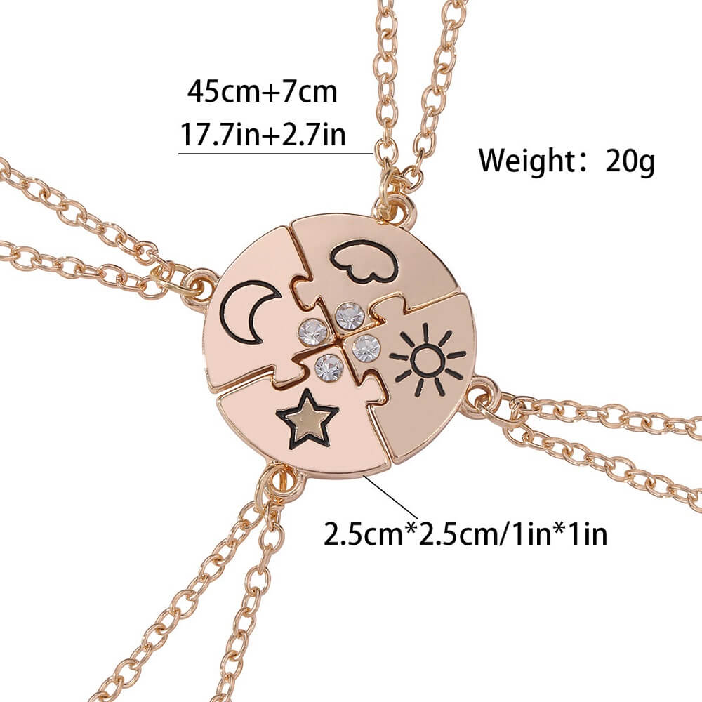 4-Piece Puzzle Friendship Necklaces - Sun Moon Star Cloud Best Friend/BFF Jewelry Set