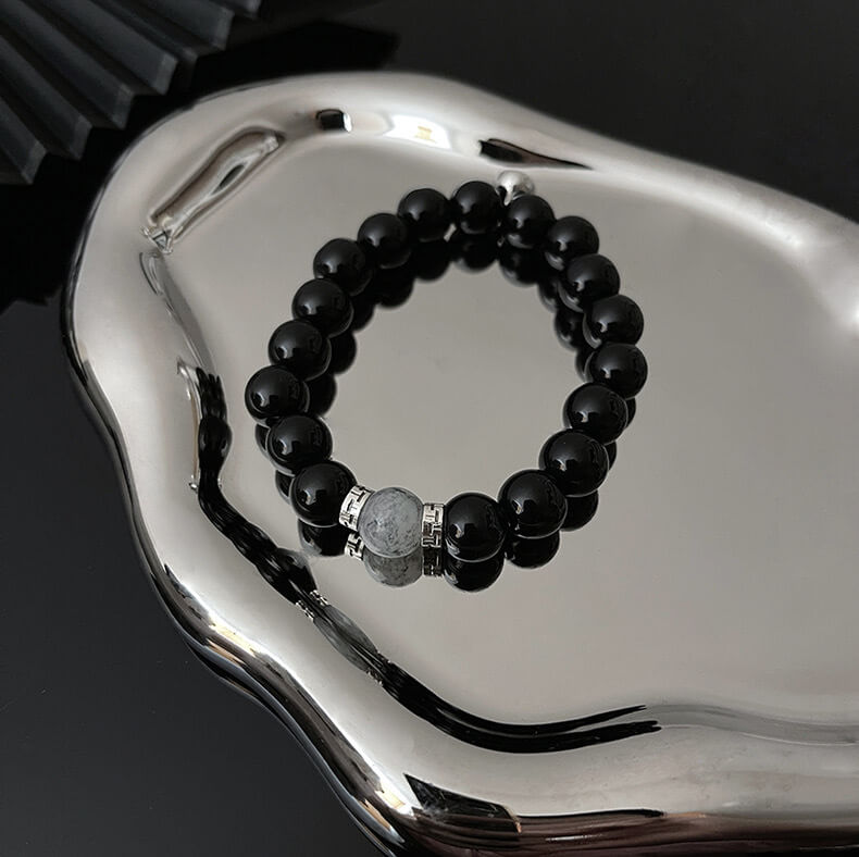 Black Energy Bead Couple Magnetic Bracelet