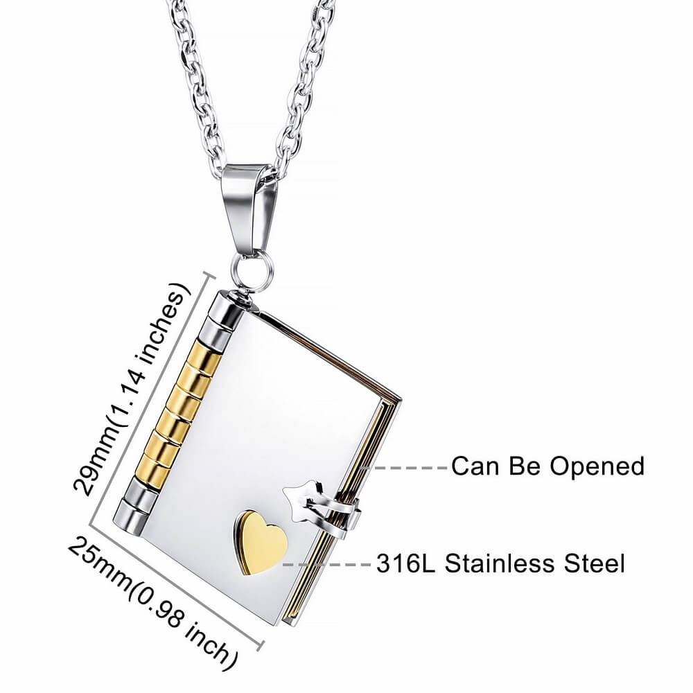 Personalized Book Locket Necklace with Customized Engraving Text