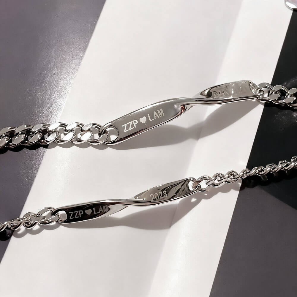Personalized Engraved Couple Bracelets - Twisted Set with Customizable Text