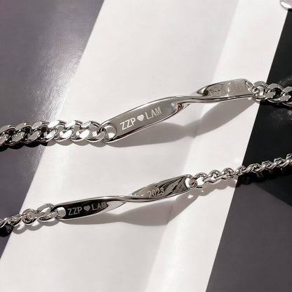 Personalized Engraved Couple Bracelets - Twisted Set with Customizable Text