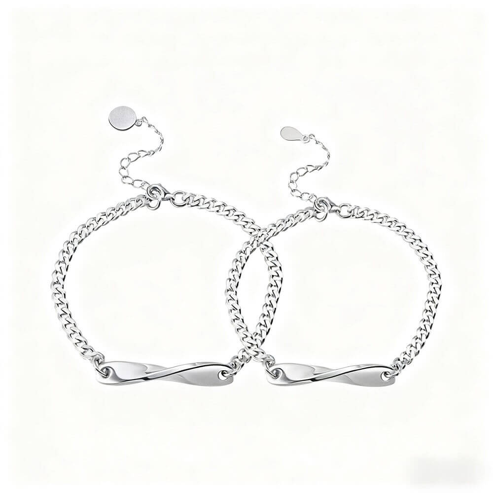 Personalized Engraved Couple Bracelets - Twisted Set with Customizable Text