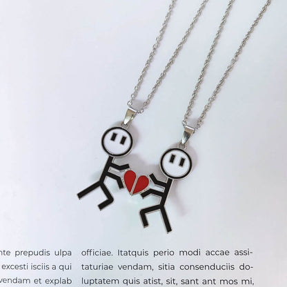Magnetic Stick Figure Heart Couple Necklaces