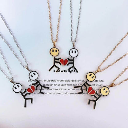 Magnetic Stick Figure Heart Couple Necklaces
