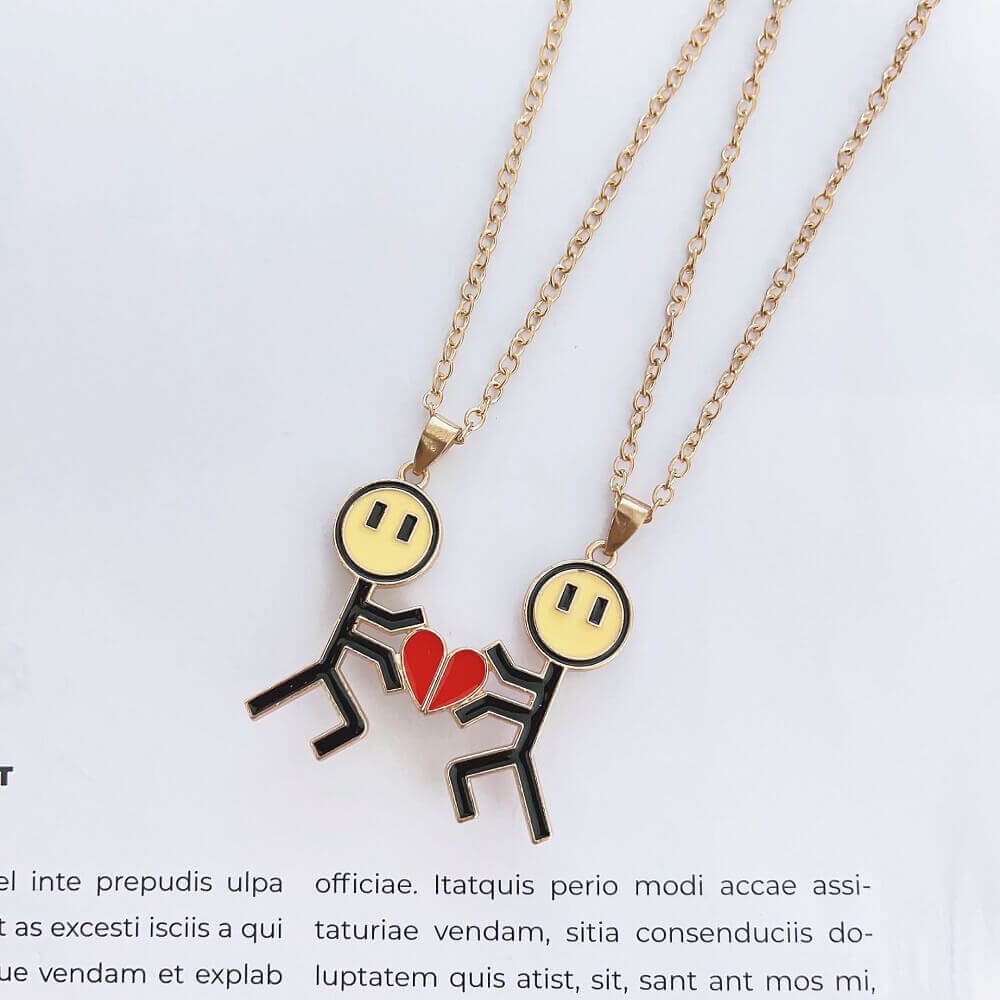 Magnetic Stick Figure Heart Couple Necklaces