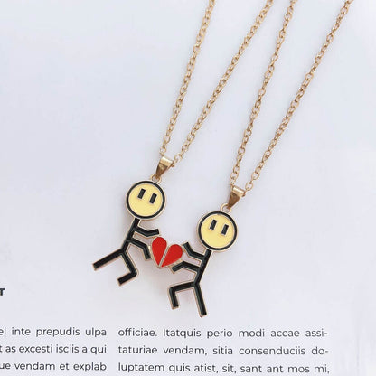 Magnetic Stick Figure Heart Couple Necklaces